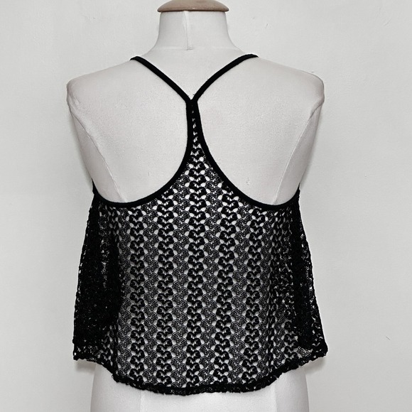 Vintage Y2K Womens Top L Black Sheer Lace A Line Crop Racer Back Tank Whimsigoth - Picture 6 of 10